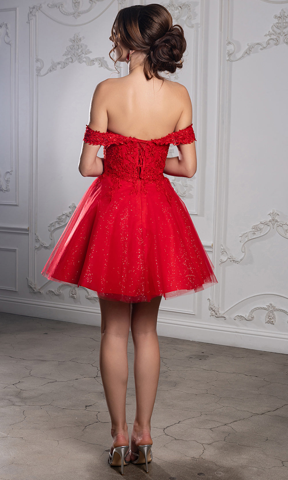 May Queen MQ2224 - Sweetheart Lace-Up Back Embroidered Mini Dress