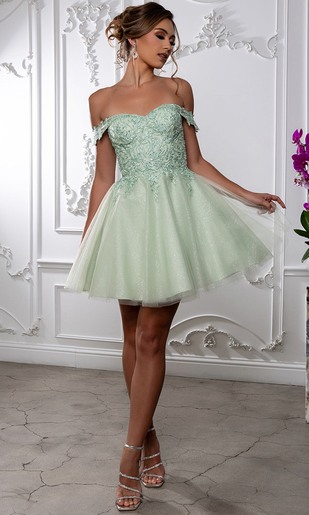 May Queen MQ2224 - Sweetheart Lace-Up Back Embroidered Mini Dress