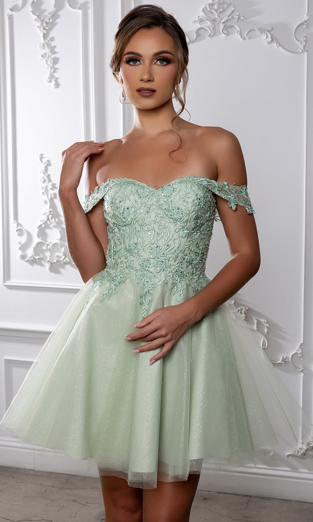May Queen MQ2224 - Sweetheart Lace-Up Back Embroidered Mini Dress