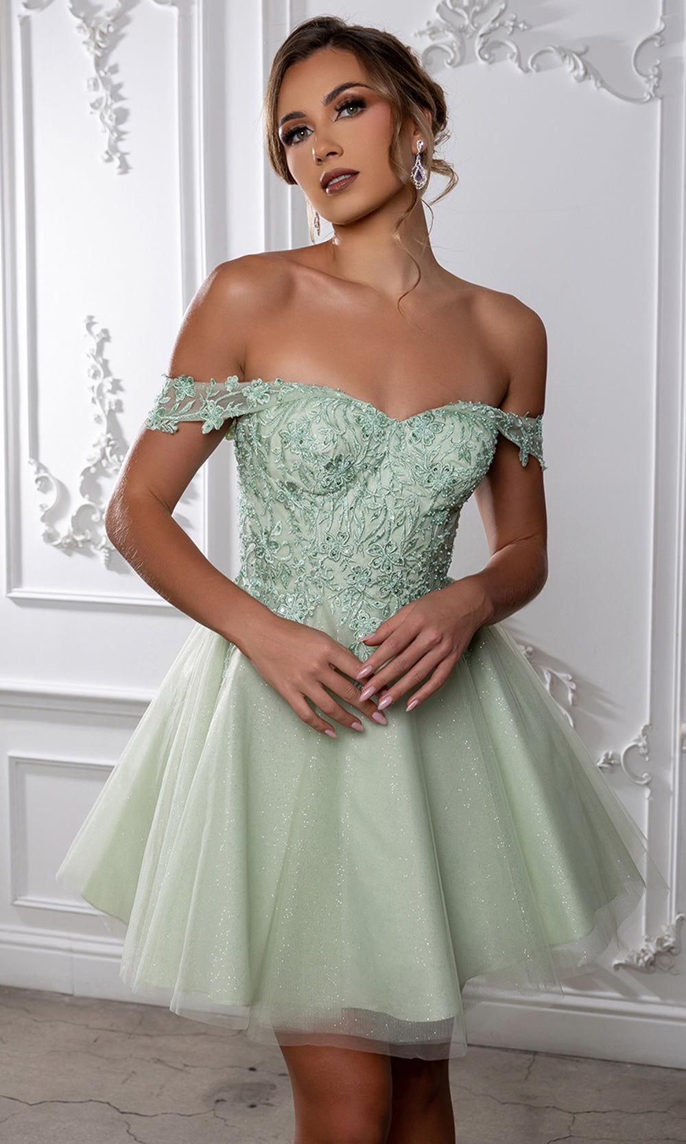 May Queen MQ2224 - Sweetheart Lace-Up Back Embroidered Mini Dress