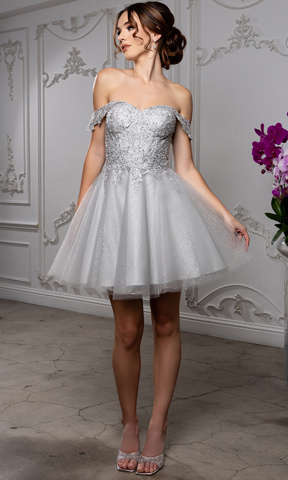May Queen MQ2224 - Sweetheart Lace-Up Back Embroidered Mini Dress