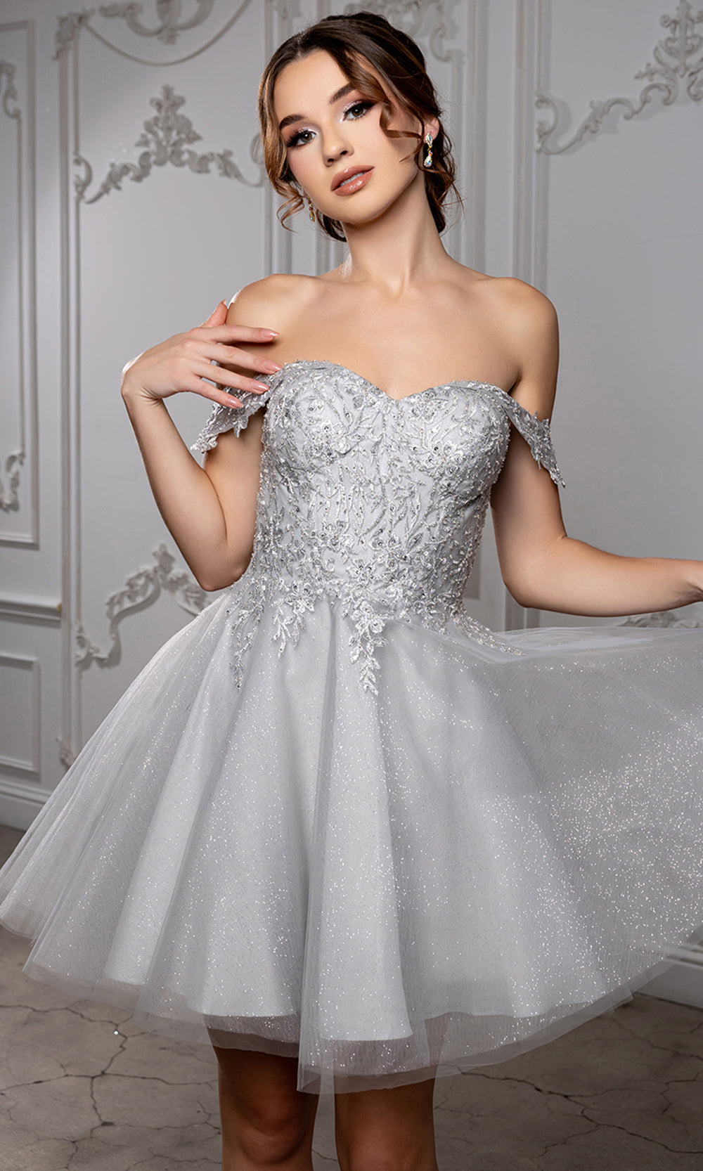 May Queen MQ2224 - Sweetheart Lace-Up Back Embroidered Mini Dress