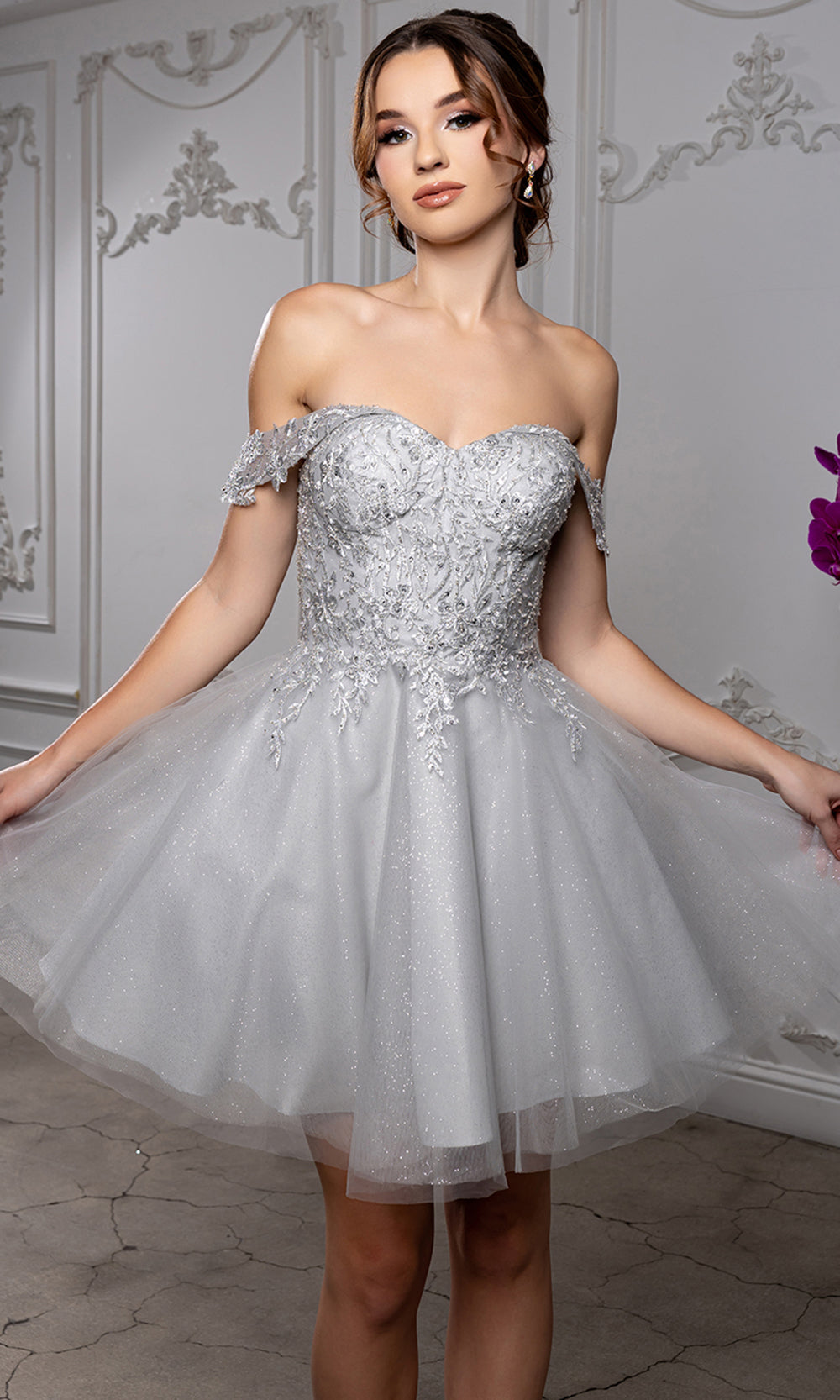 May Queen MQ2224 - Sweetheart Lace-Up Back Embroidered Mini Dress