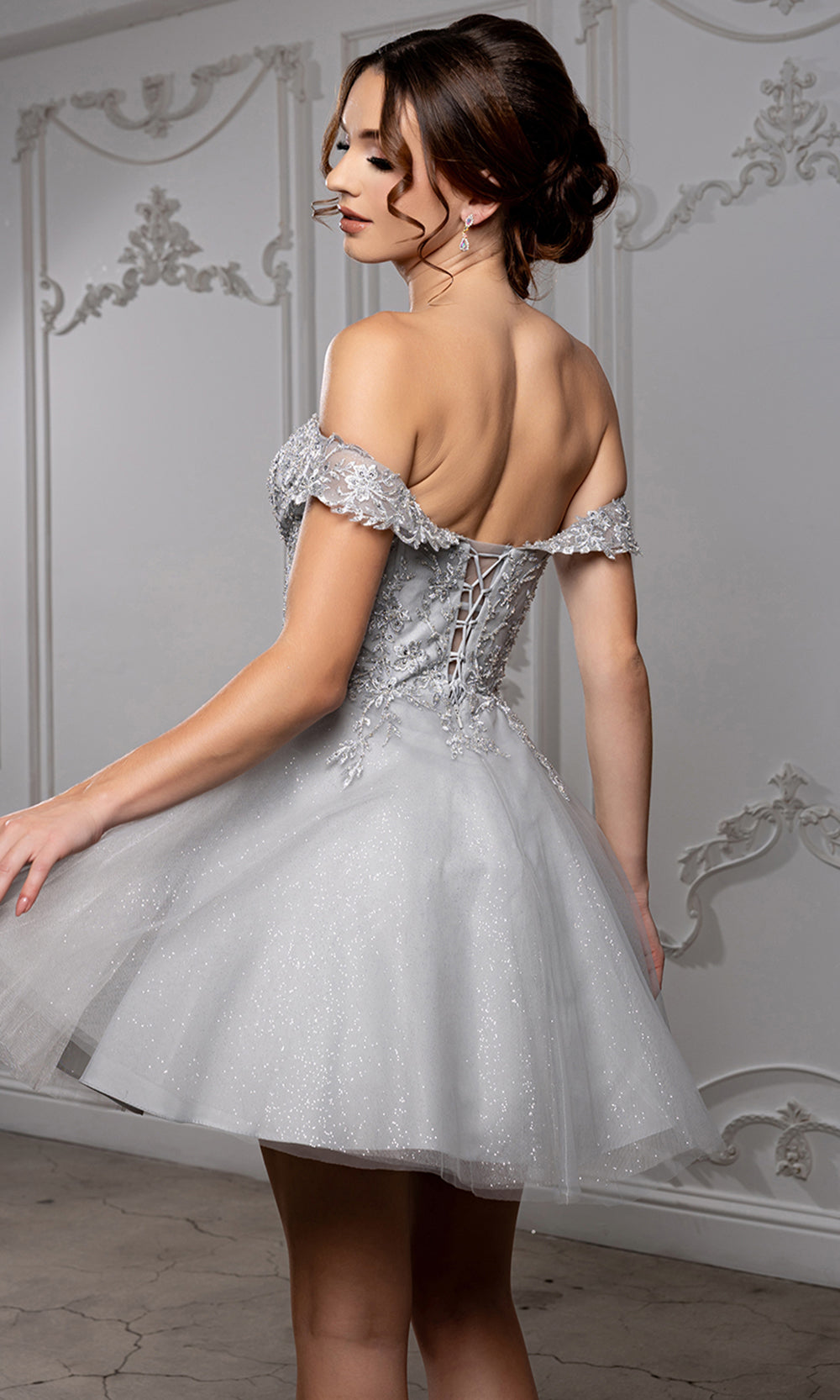 May Queen MQ2224 - Sweetheart Lace-Up Back Embroidered Mini Dress