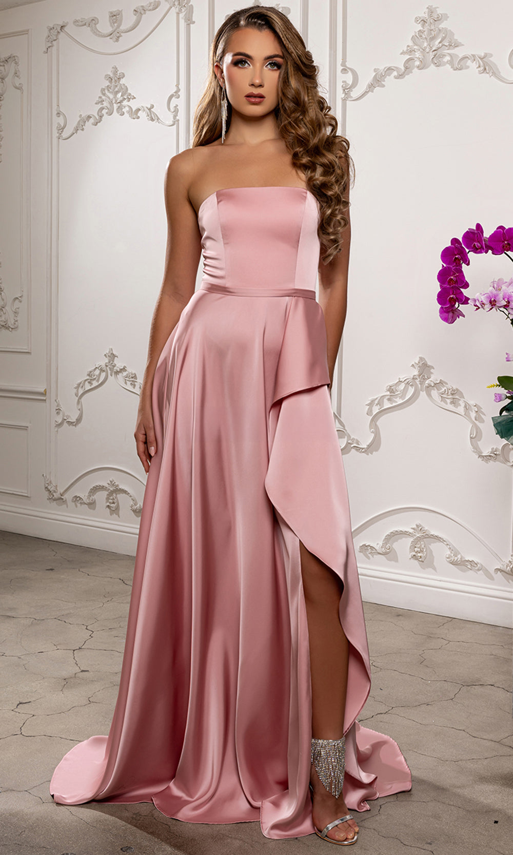 May Queen MQ2228 - Straight Neck A-Line Slit Prom Gown