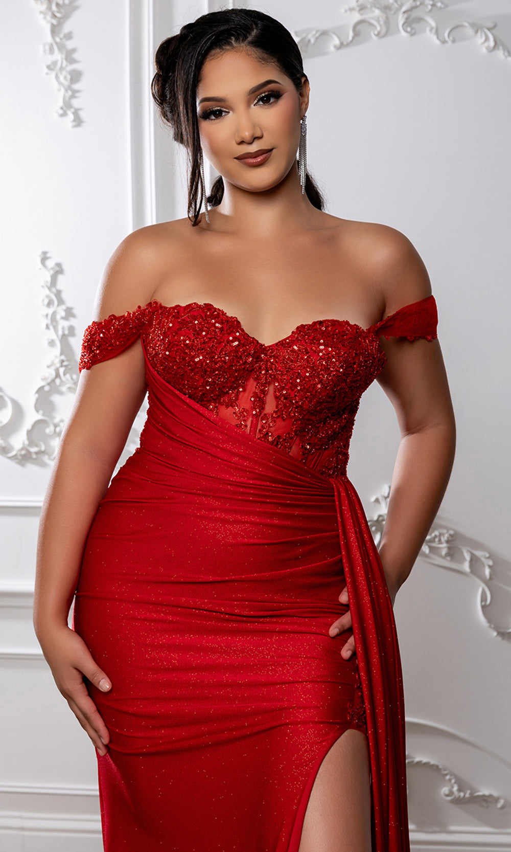 May Queen MQ2229 - Sweetheart Neck Beaded Ruched Gown