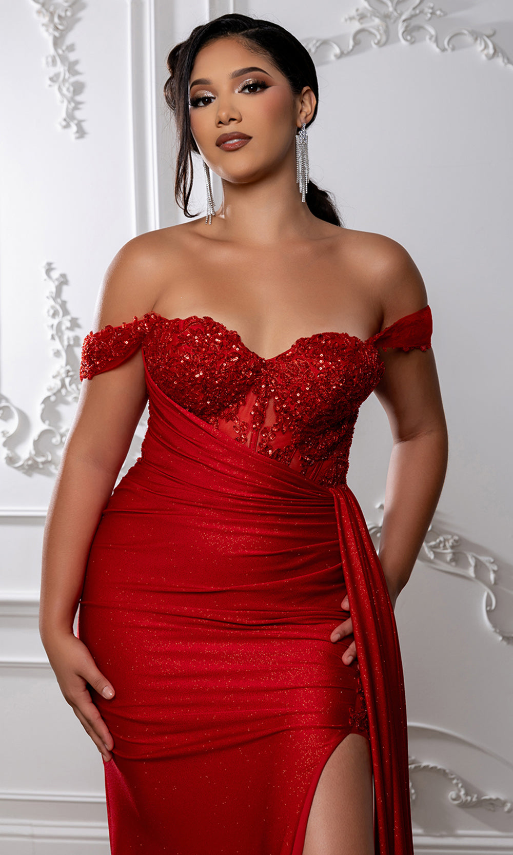 May Queen MQ2229 - Sweetheart Neck Beaded Ruched Gown