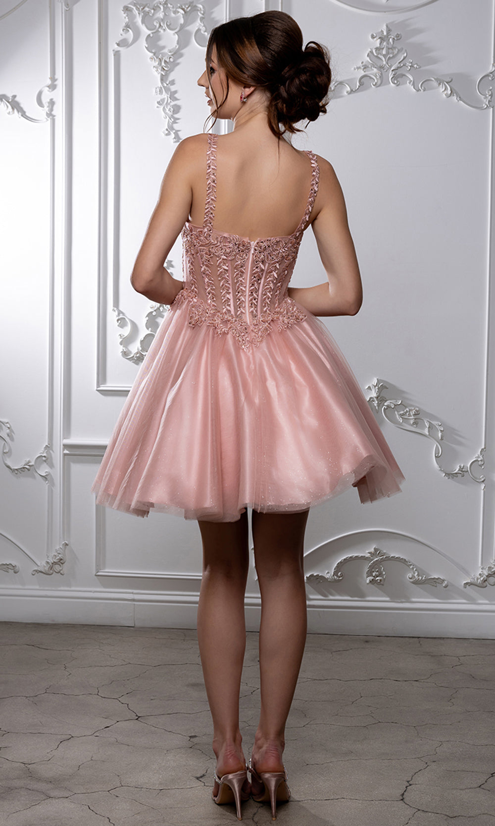 May Queen MQ2231 - V-Neckline Embroidered Floral Cocktail Dress