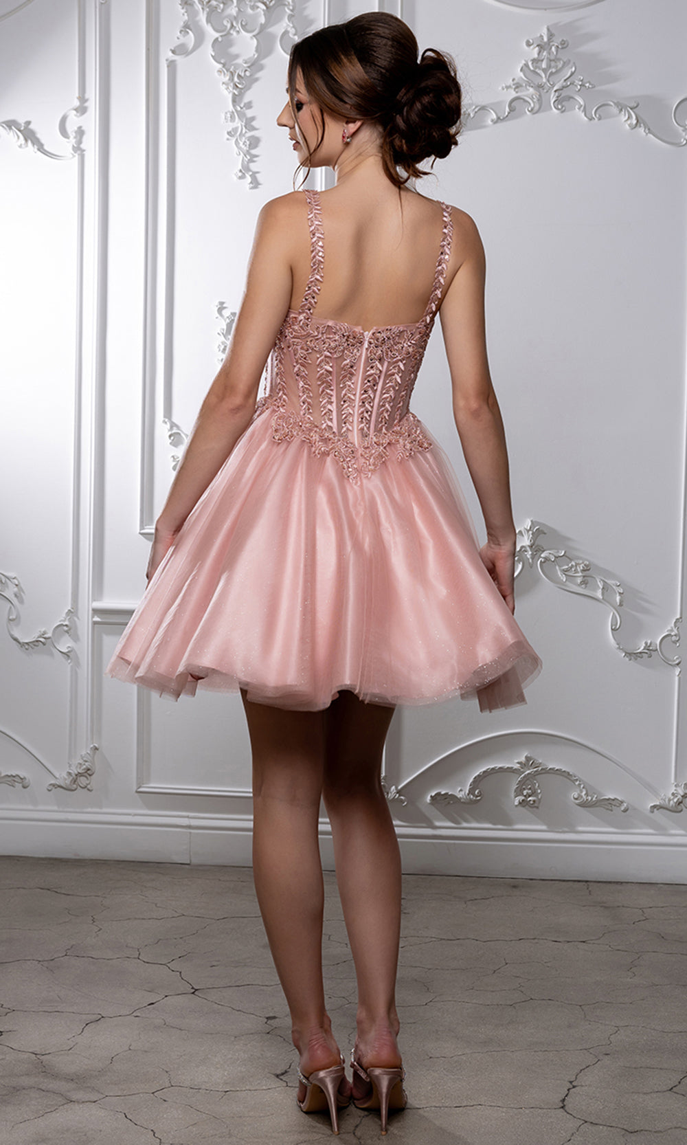 May Queen MQ2231 - V-Neckline Embroidered Floral Cocktail Dress