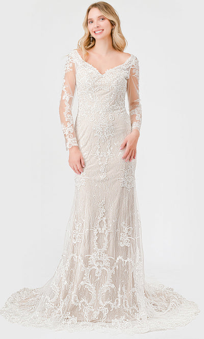 Trevi Collection MS0034 - V-Neck Floral Lace Bridal Gown Special Occasion Dress XXS / Off White