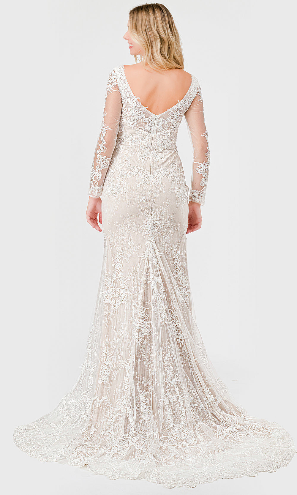 Trevi Collection MS0034 - V-Neck Floral Lace Bridal Gown Special Occasion Dresses