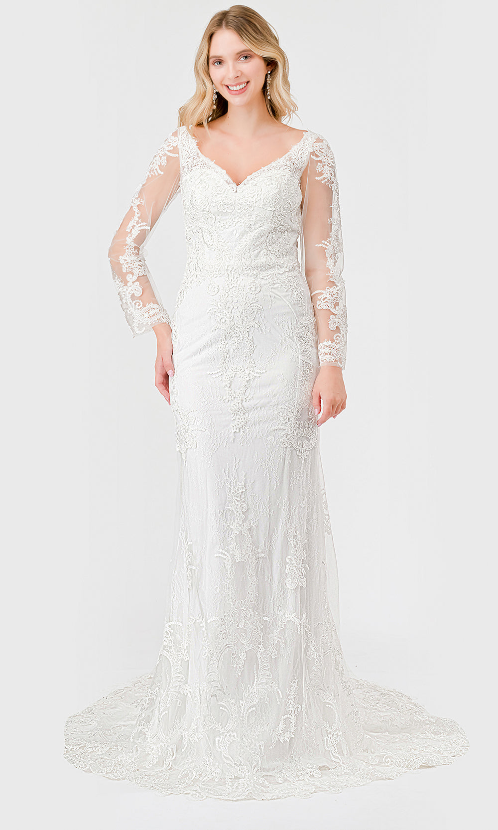 Trevi Collection MS0034 - V-Neck Floral Lace Bridal Gown Special Occasion Dresses