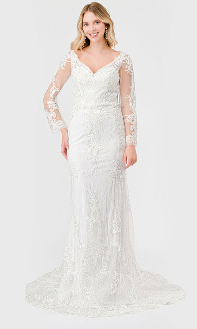Trevi Collection MS0034 - V-Neck Floral Lace Bridal Gown Special Occasion Dresses