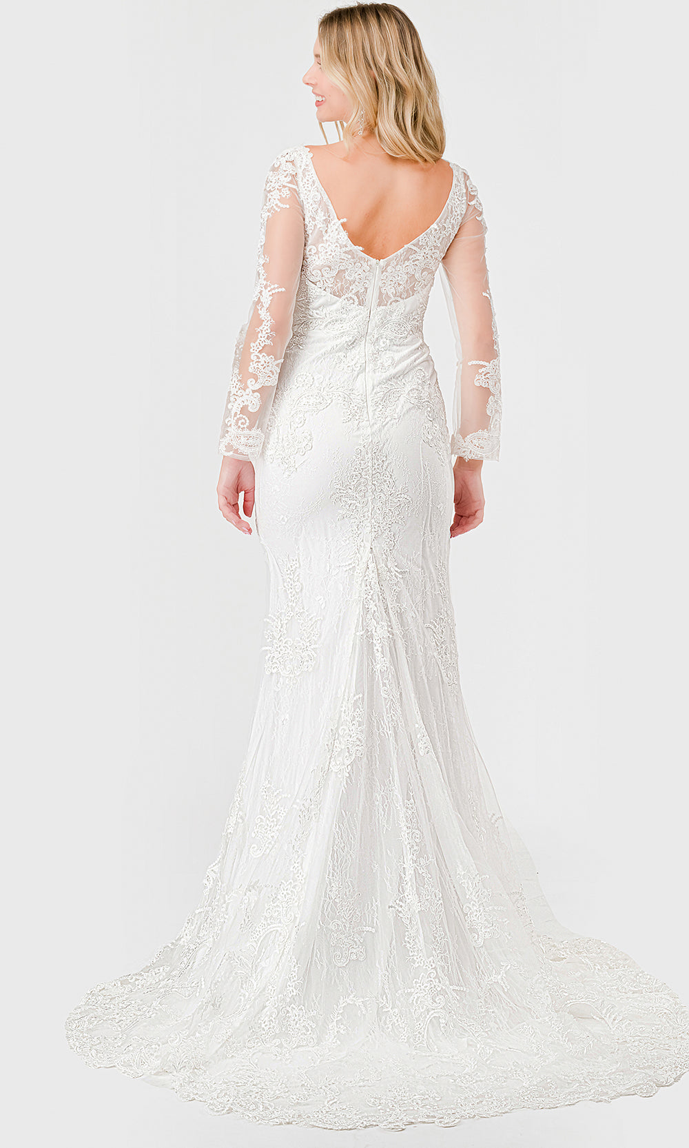 Trevi Collection MS0034 - V-Neck Floral Lace Bridal Gown Special Occasion Dresses