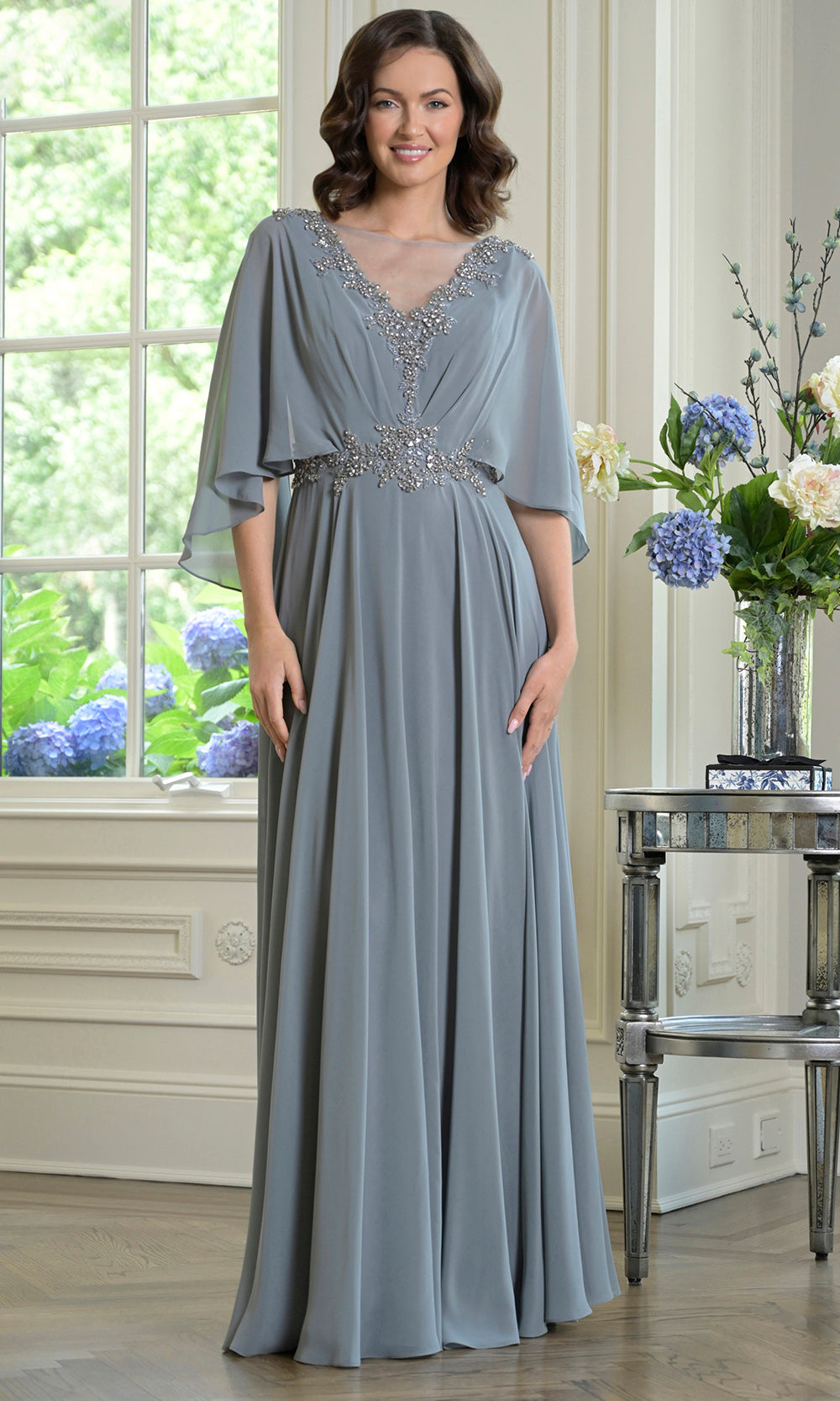 Marsoni by Colors MV1376 - Long Bateau Neck Gown with Beaded Accent Mother of the Bride Dresses
