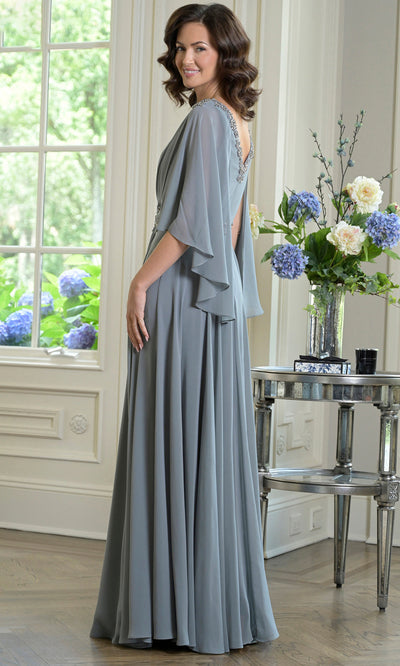 Marsoni by Colors MV1376 - Long Bateau Neck Gown with Beaded Accent Mother of the Bride Dresses