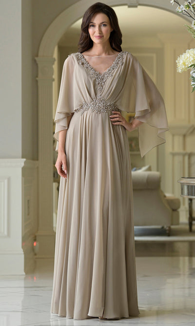 Marsoni by Colors MV1376 - Long Bateau Neck Gown with Beaded Accent Mother of the Bride Dresses