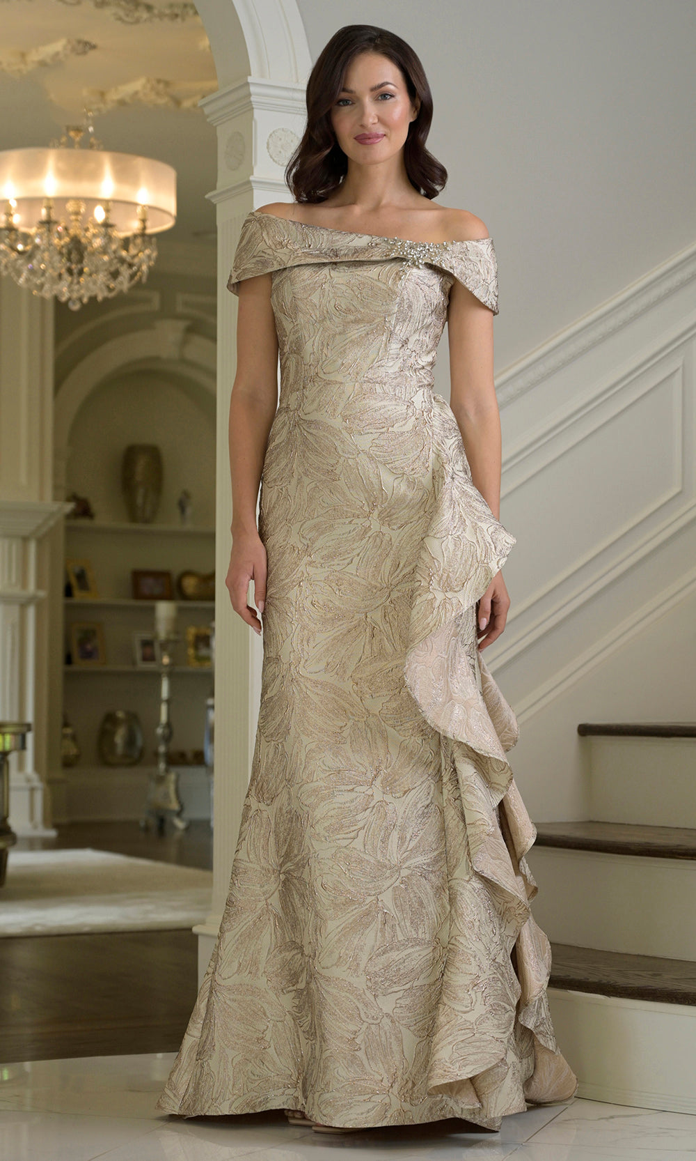 Marsoni by Colors MV1381 - Cascading Ruffle Jacquard Mermaid Gown Formal Gowns