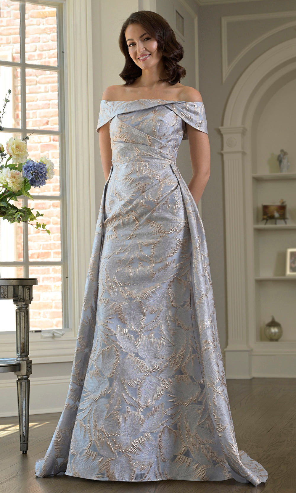 Marsoni By Colors MV1382 - Formal Jacquard Gown With Overskirt
