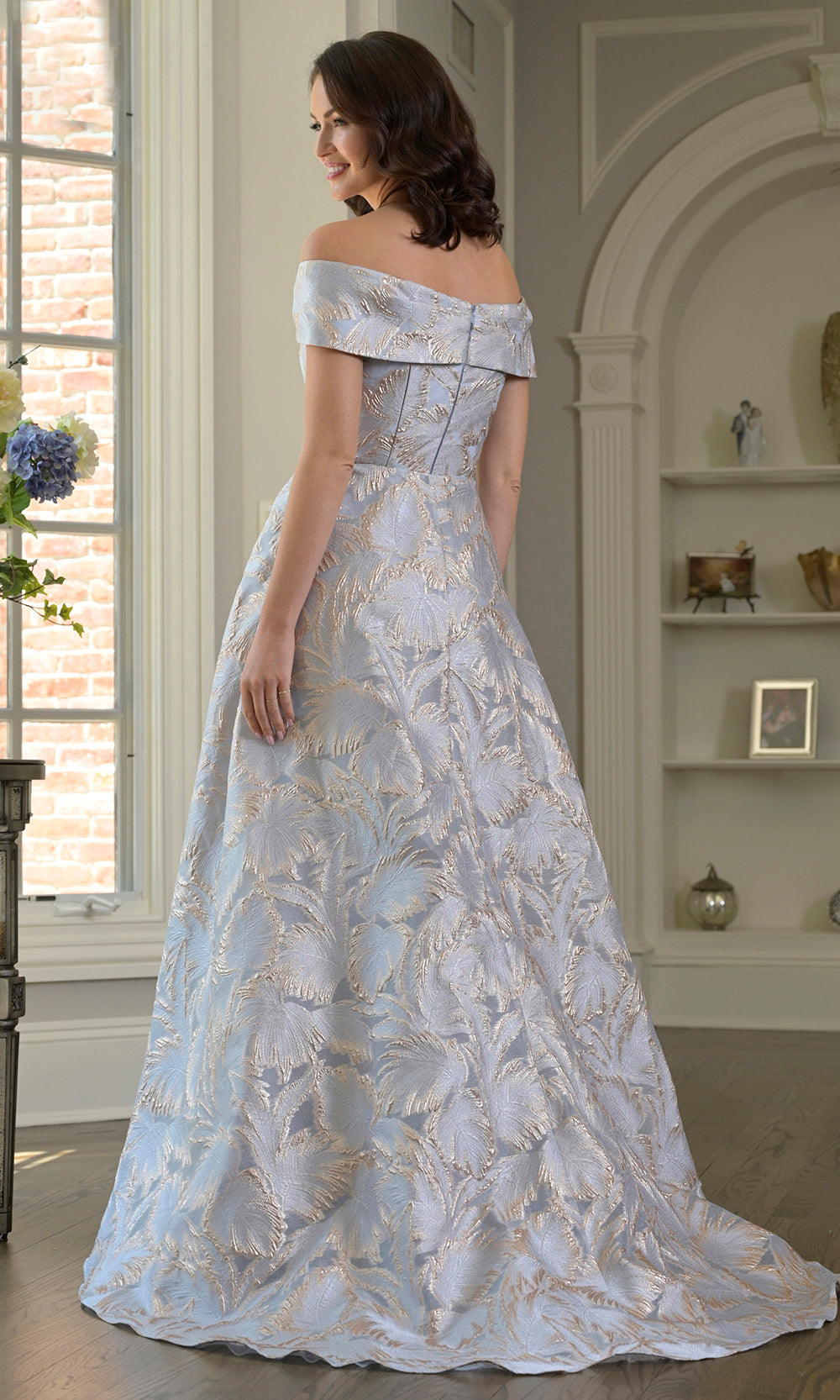 Marsoni By Colors MV1382 - Formal Jacquard Gown With Overskirt