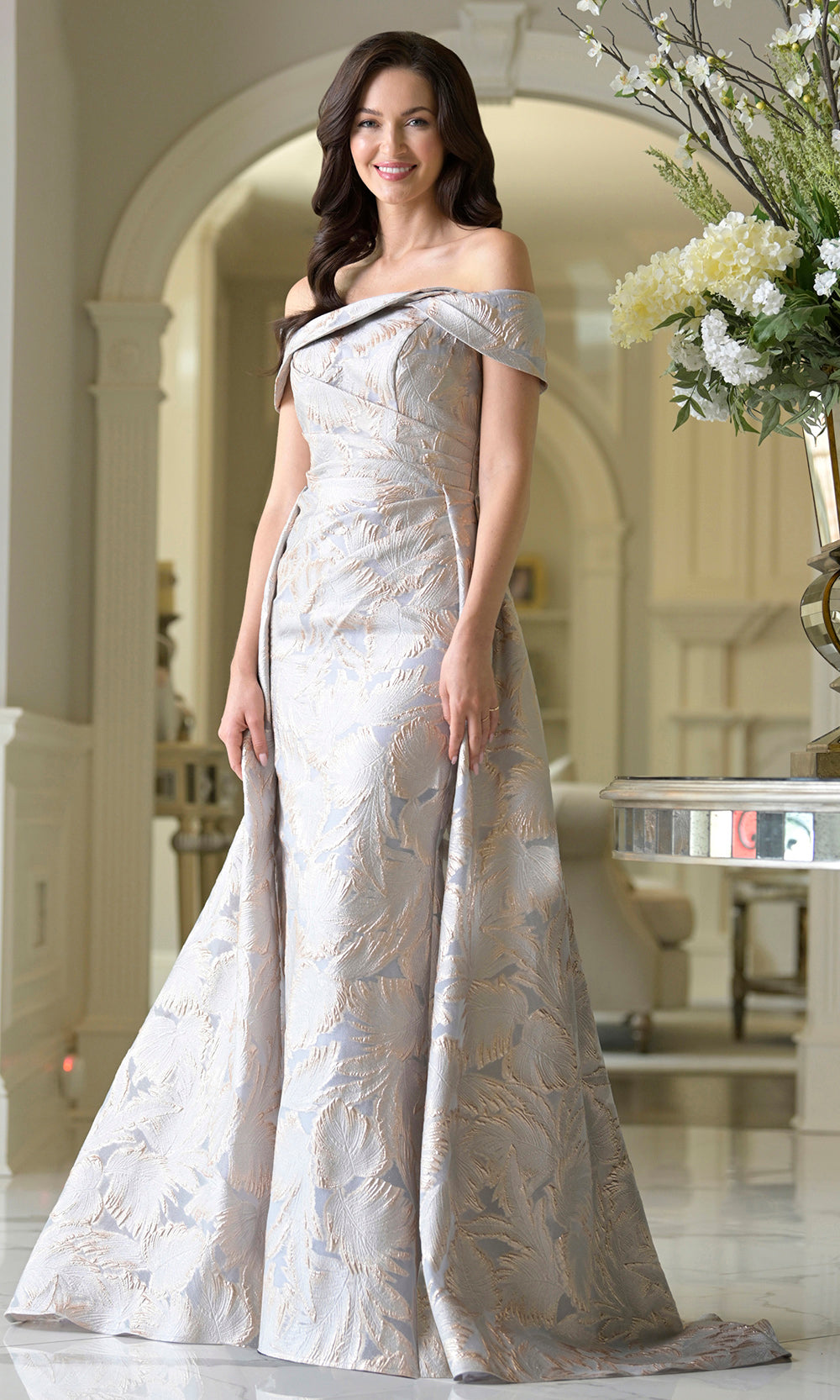 Marsoni By Colors MV1382 - Formal Jacquard Gown With Overskirt
