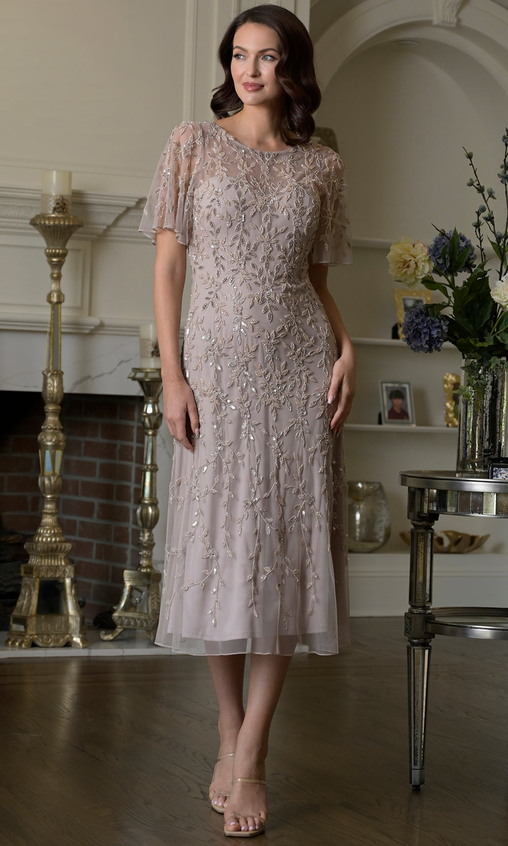 Marsoni by Colors MV1383 - Flutter Sleeve A-Line Evening Dress Wedding Guest