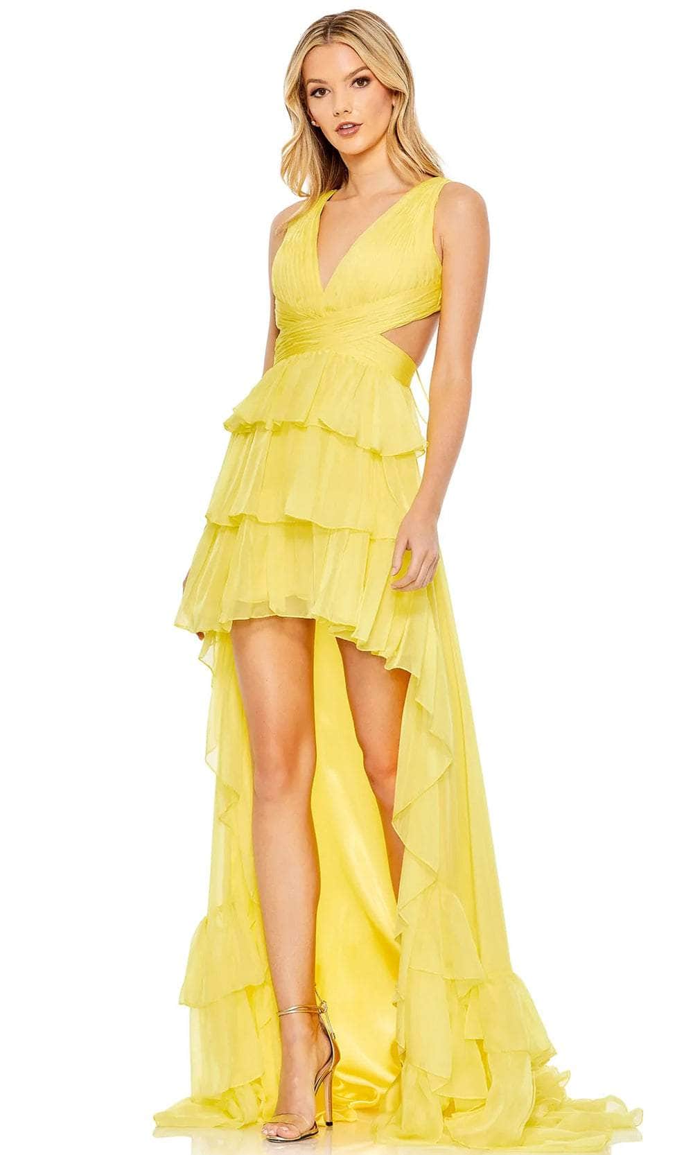 Mac Duggal 68065 - V-Neck High Low Hem Prom Dress Prom Dresses 0 / Sunshine