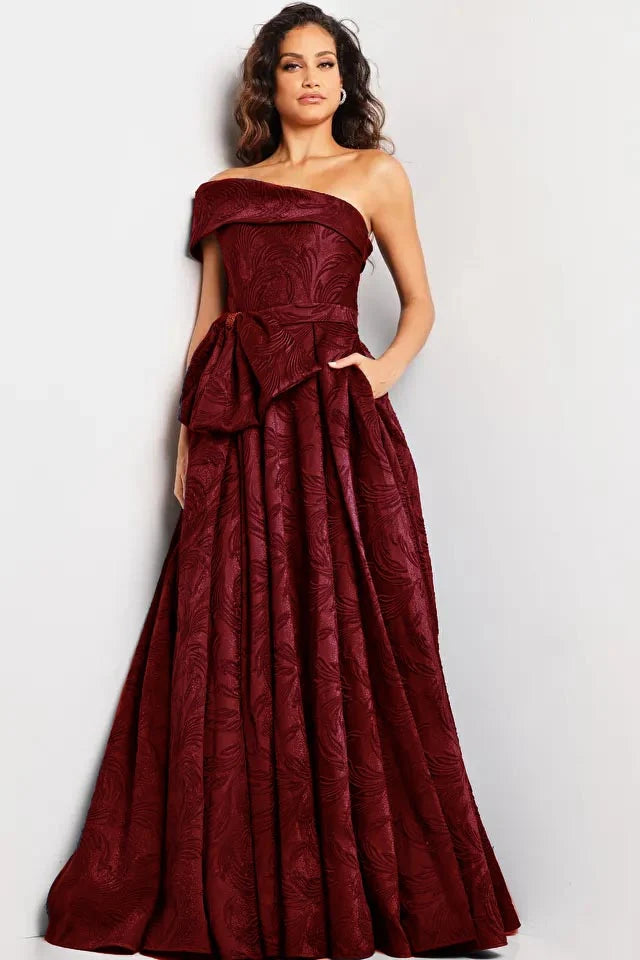 Jovani 26281 - Asymmetric Brocade A-Line Evening Gown