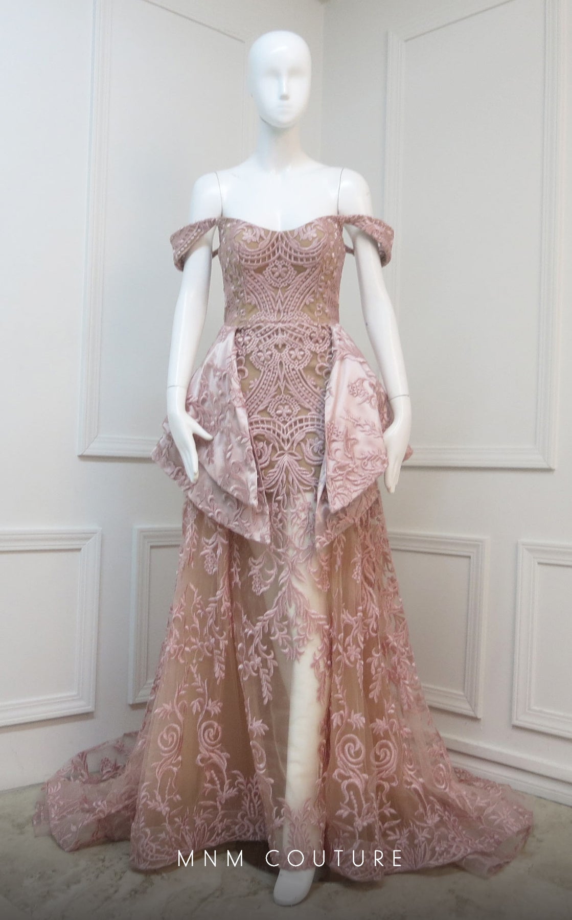 MNM Couture N0134 - Off Shoulder Overskirt Evening Dress