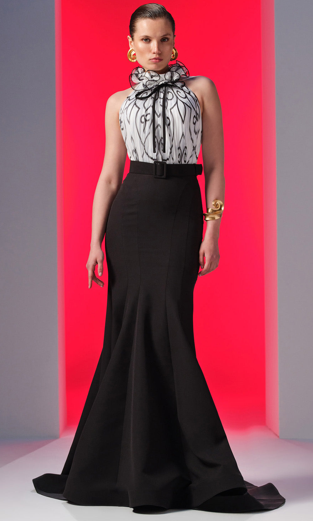 MNM Couture N0615 - Sleeveless Mermaid Gown with Floral Drapes Evening Dresses