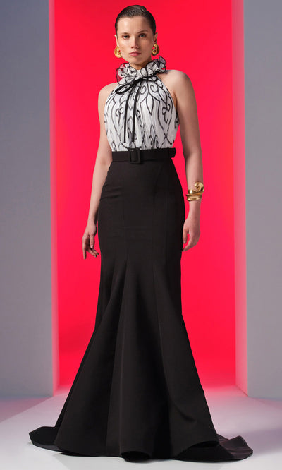 MNM Couture N0615 - Sleeveless Mermaid Gown with Floral Drapes Evening Dresses