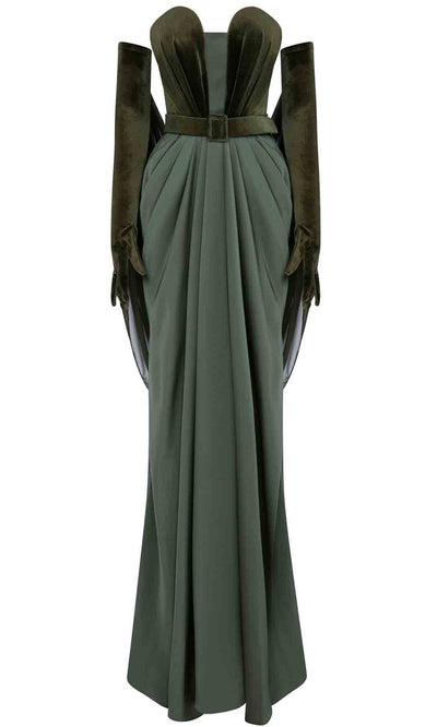 MNM Couture N0634 - Plunging Sweetheart Belted Prom Gown Evening Dresses