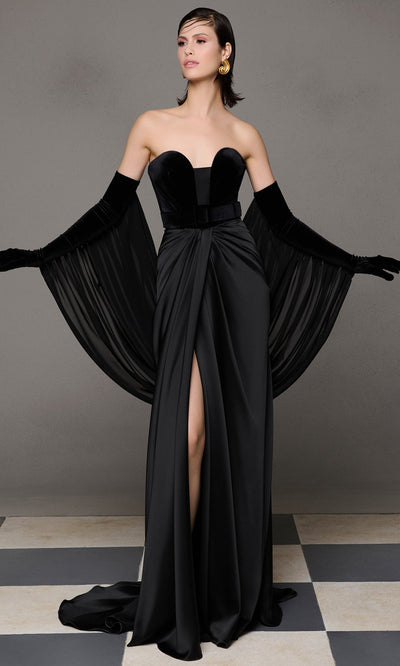 MNM Couture N0634 - Plunging Sweetheart Belted Prom Gown Evening Dresses