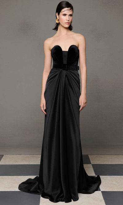 MNM Couture N0634 - Plunging Sweetheart Belted Prom Gown Evening Dresses