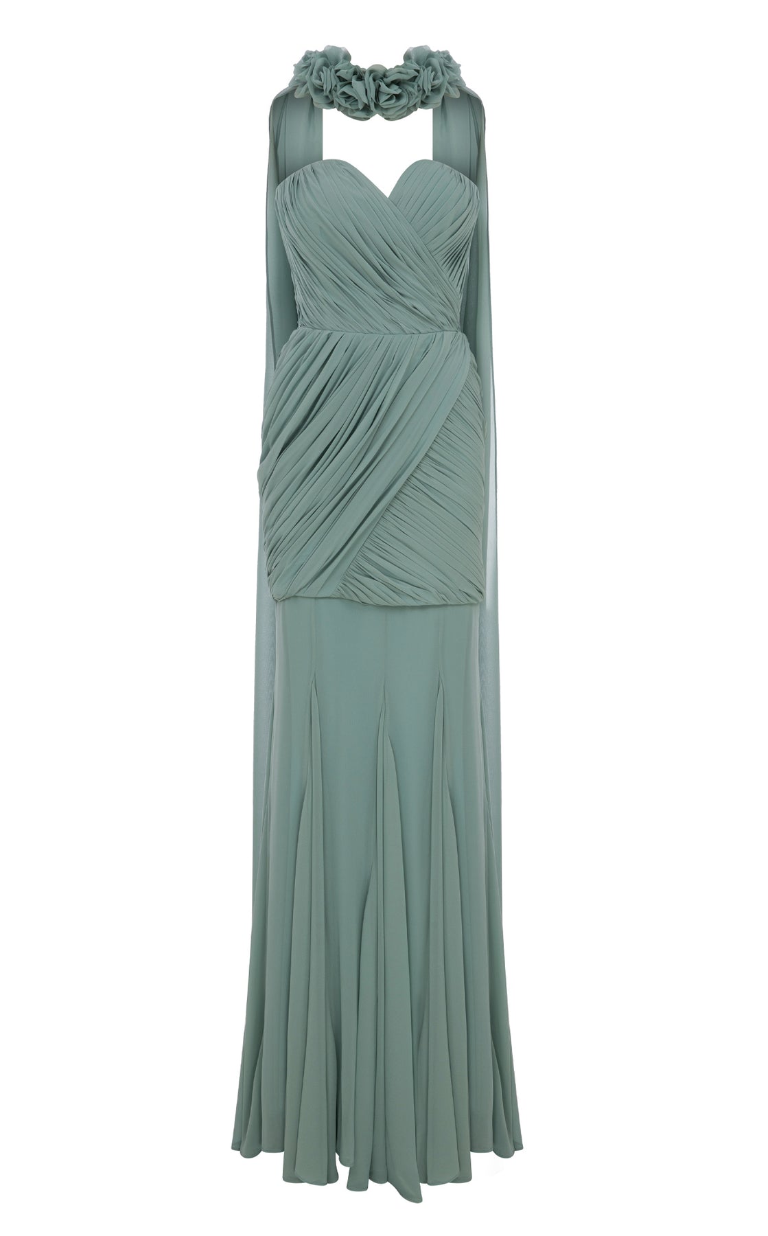 MNM Couture N0655 - Sweetheart Ruched Gown with Floral Cape