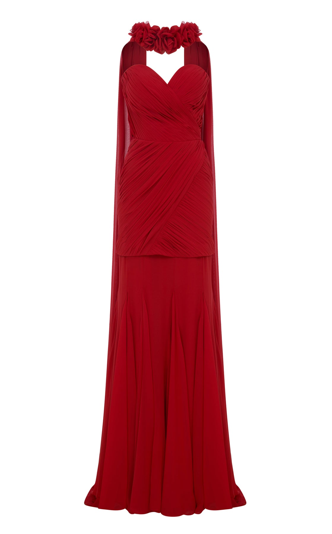MNM Couture N0655 - Sweetheart Ruched Gown with Floral Cape