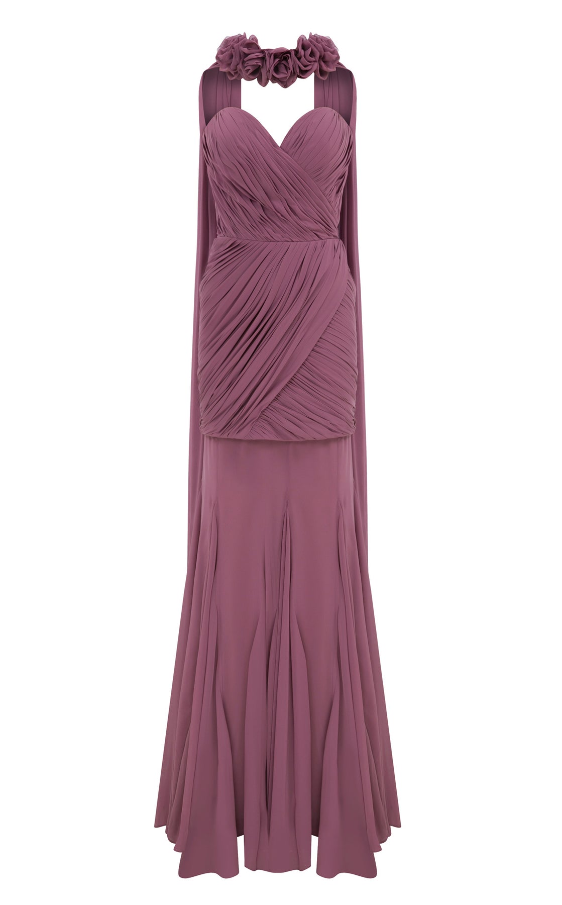 MNM Couture N0655 - Sweetheart Ruched Gown with Floral Cape