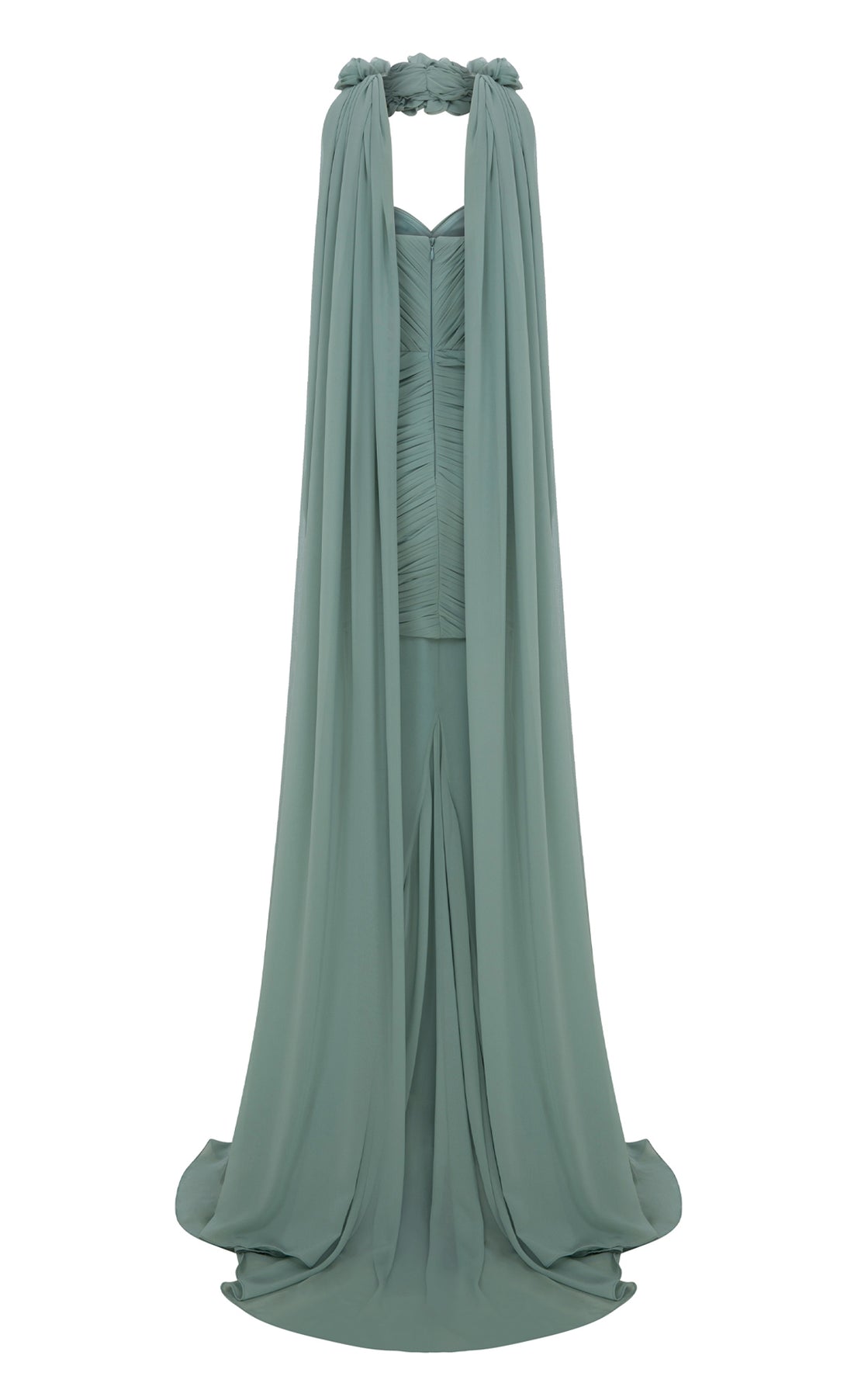 MNM Couture N0655 - Sweetheart Ruched Gown with Floral Cape