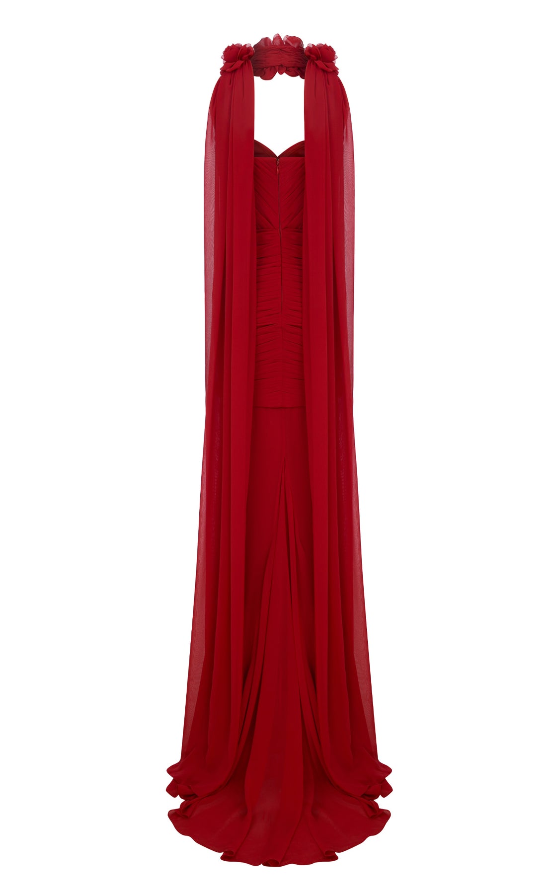 MNM Couture N0655 - Sweetheart Ruched Gown with Floral Cape