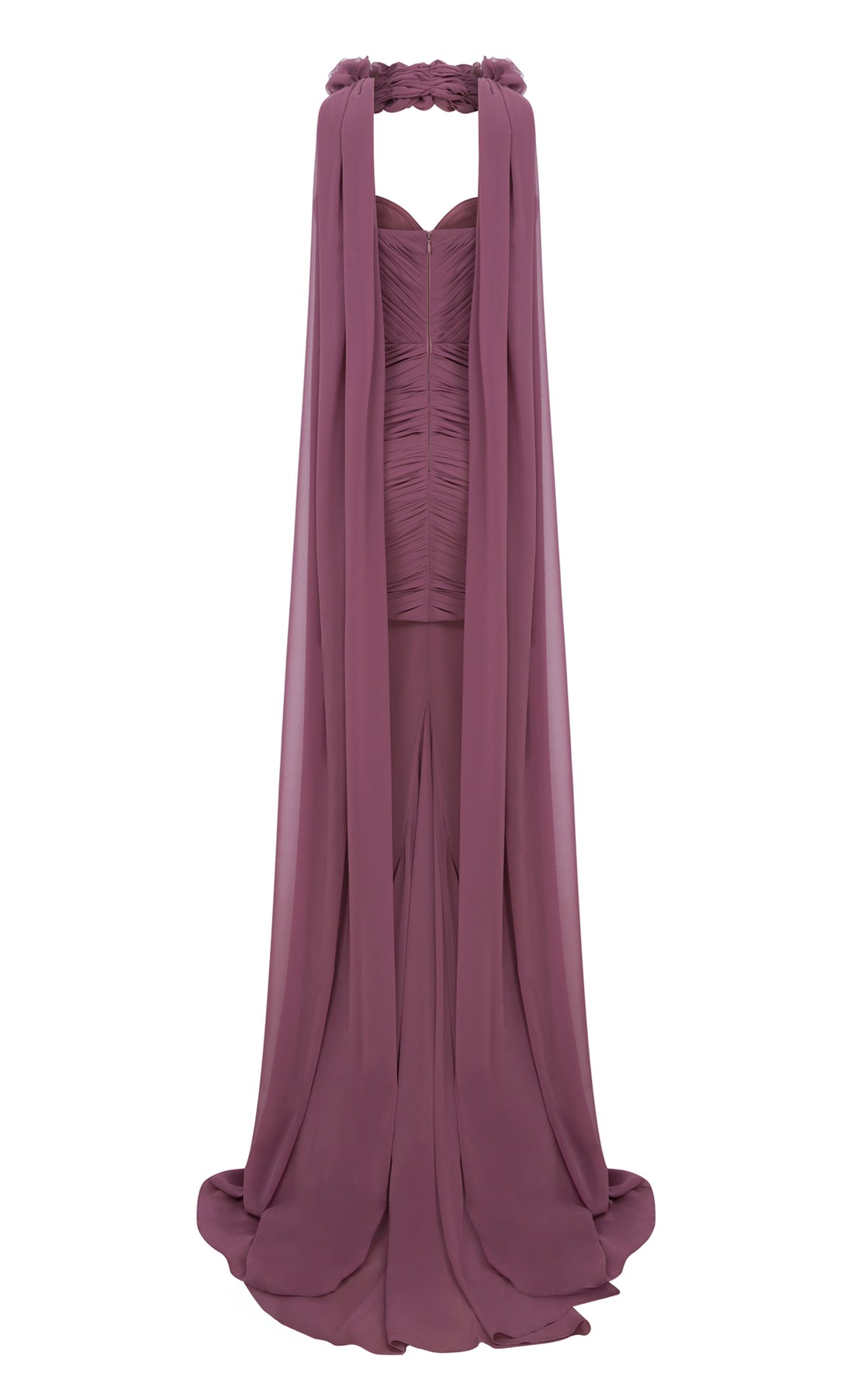 MNM Couture N0655 - Sweetheart Ruched Gown with Floral Cape