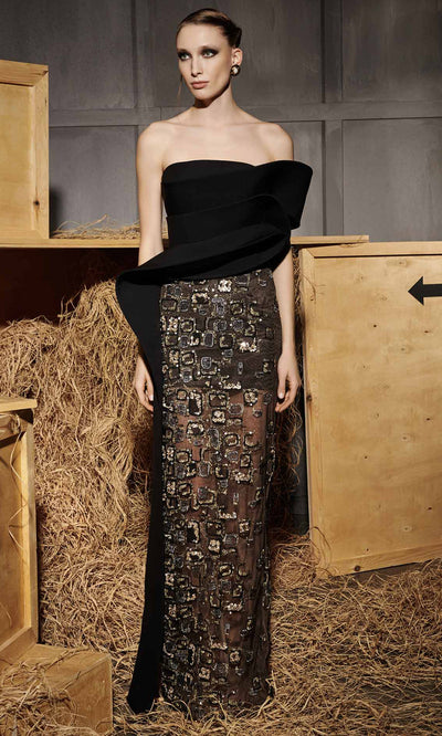 MNM Couture N0665 - Sequined Mesh Column Evening Gown Formal Gowns