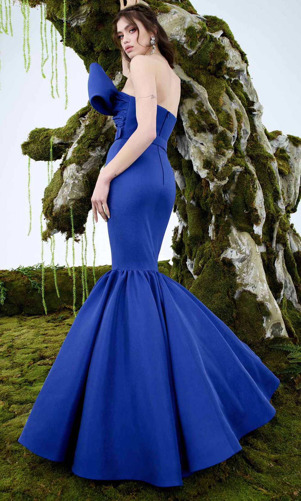 MNM COUTURE N0669 - Asymmetrical Bow Long Gown with Belt Prom Dresses in Royal Blue