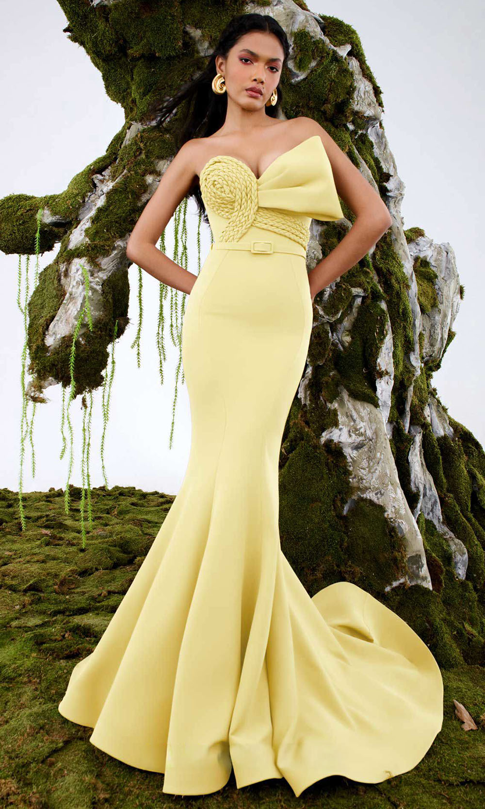 MNM COUTURE N0676 - Sculpted Strapless Evening Gown Prom Dresses In Yellow
