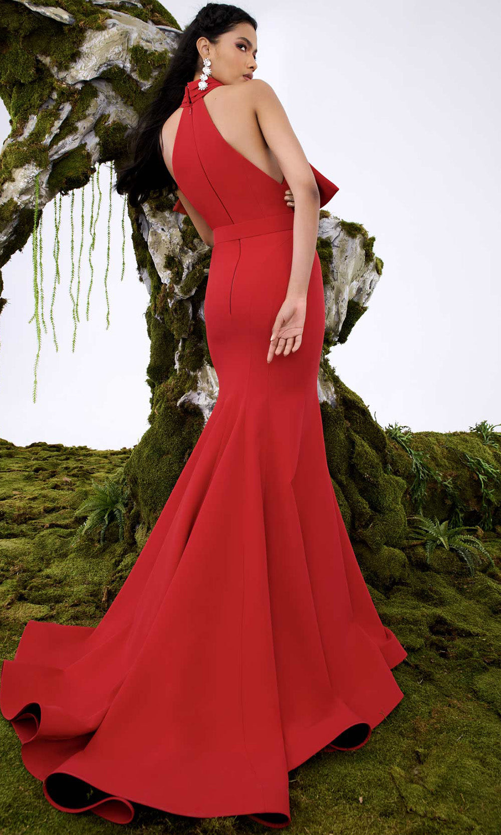MNM COUTURE N0678 - Halter Mermaid Long Gown with Statement Bow Evening Dresses in Red 