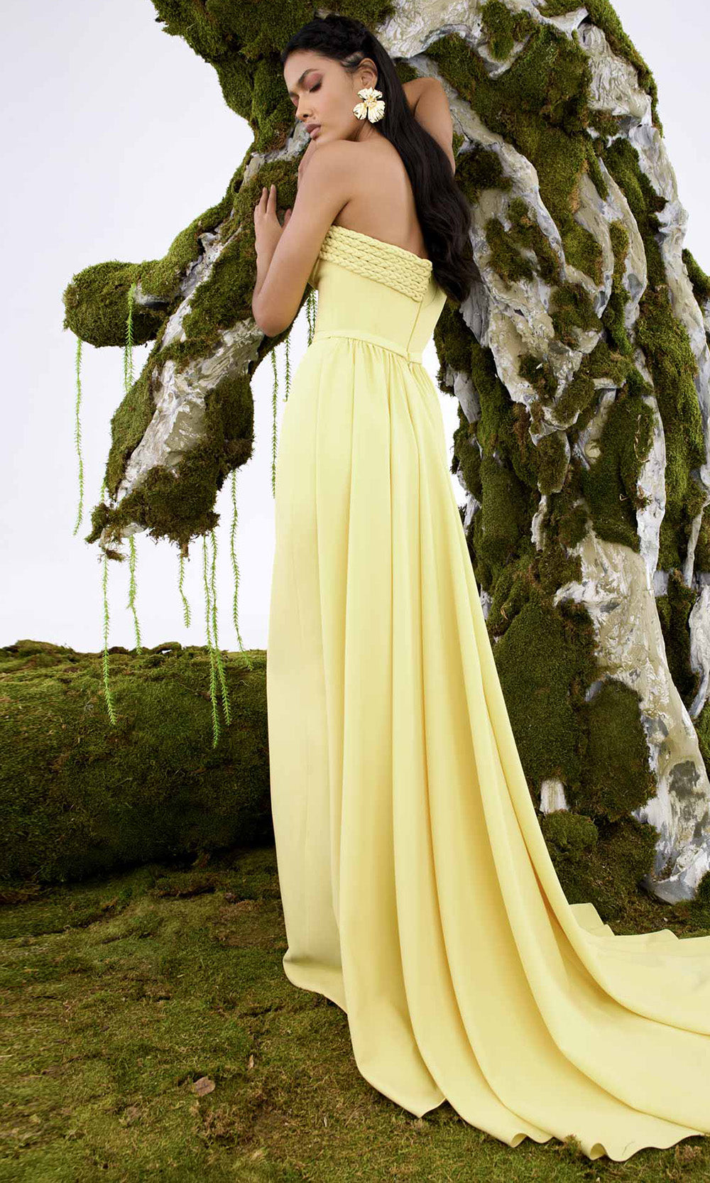MNM COUTURE N0687 - Braided Bodice Strapless Evening Gown Prom Dresses in Yellow