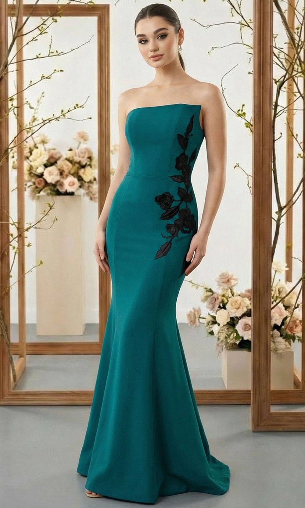 MNM COUTURE N0700 - Floral Applique Mermaid Long Dress Evening Dresses in Green 