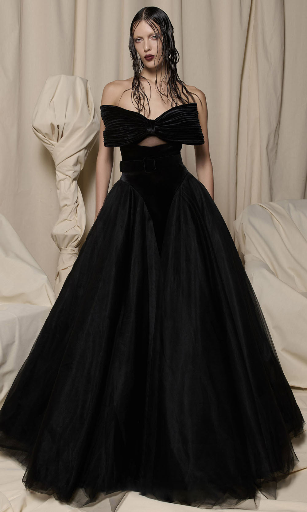 MNM COUTURE N0713 - Sweetheart Belted Waist Ballgown Prom Dresses Black