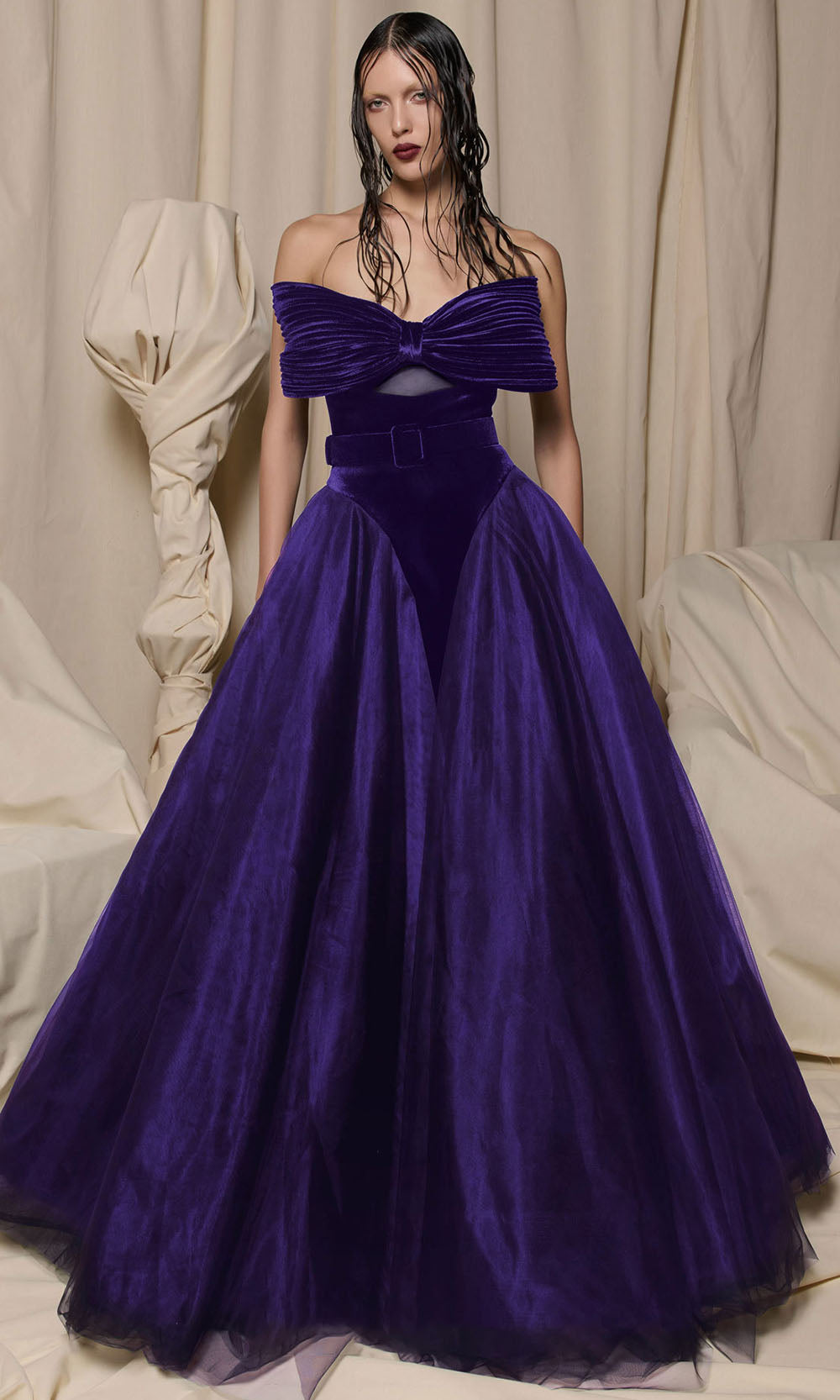 MNM COUTURE N0713 - Sweetheart Belted Waist Ballgown Prom Dresses Purple