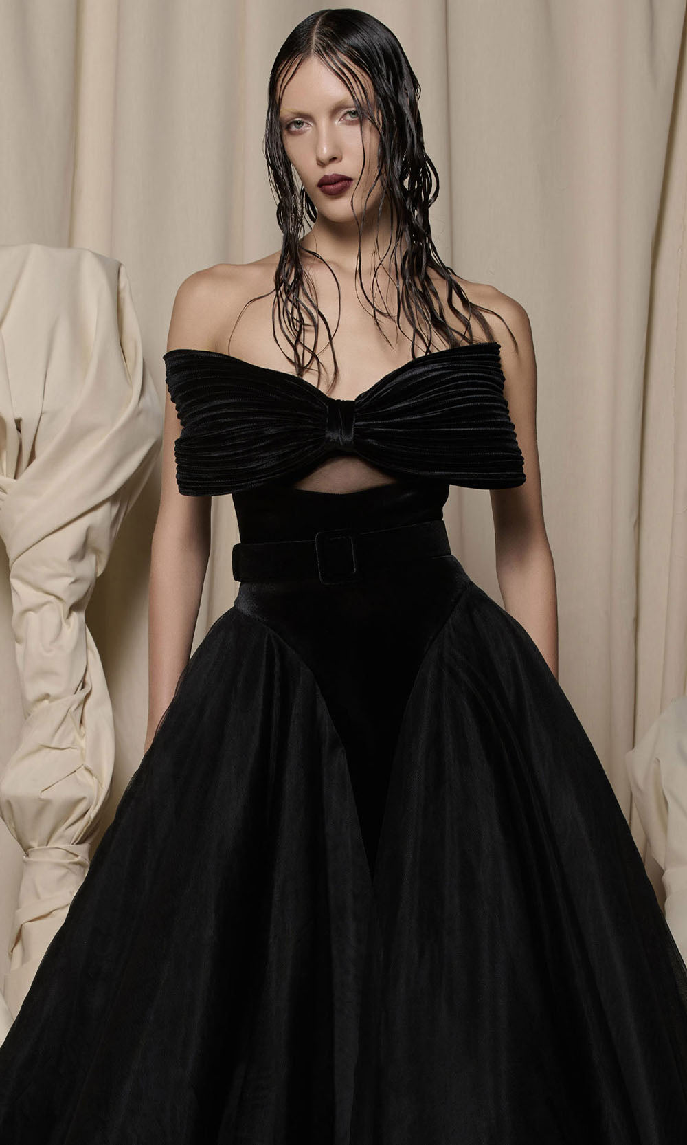 MNM COUTURE N0713 - Sweetheart Belted Waist Ballgown Prom Dresses Black