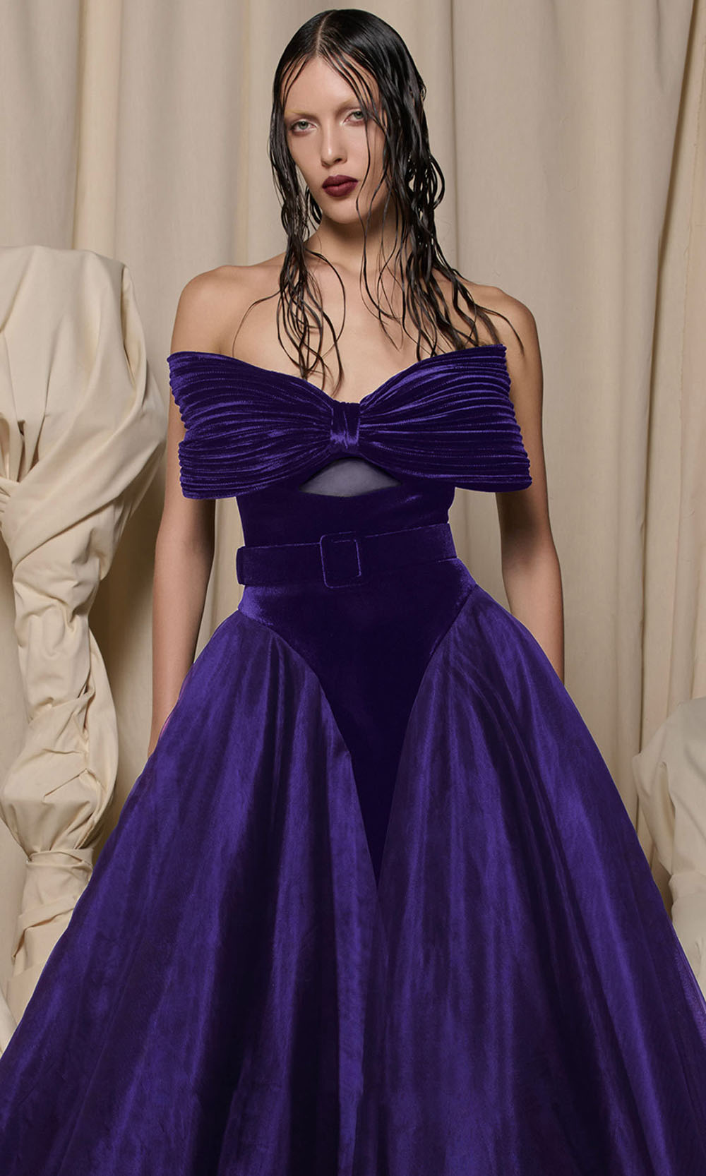 MNM COUTURE N0713 - Sweetheart Belted Waist Ballgown Prom Dresses Purple